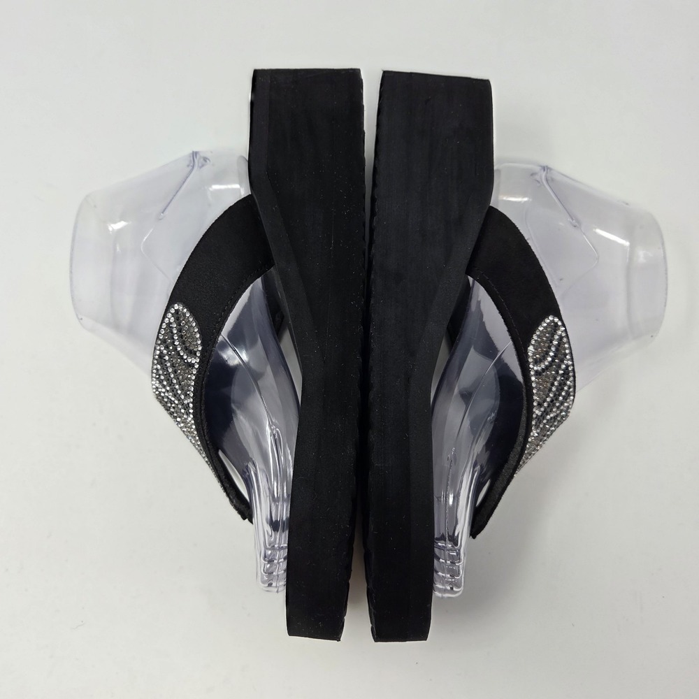 Amiani Sandal Womens 10.5 Black Vinyasa Sparkle Stones Thong Slip On Casual Zebr - Picture 4 of 11